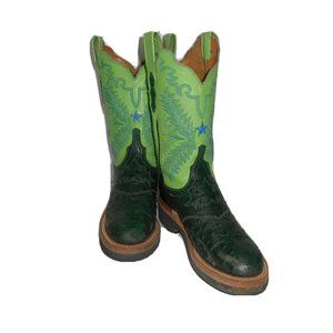 6.5 C Lucchese 2000 Lone Star Green Full Quill Ostrich, Crepe sole Boots.